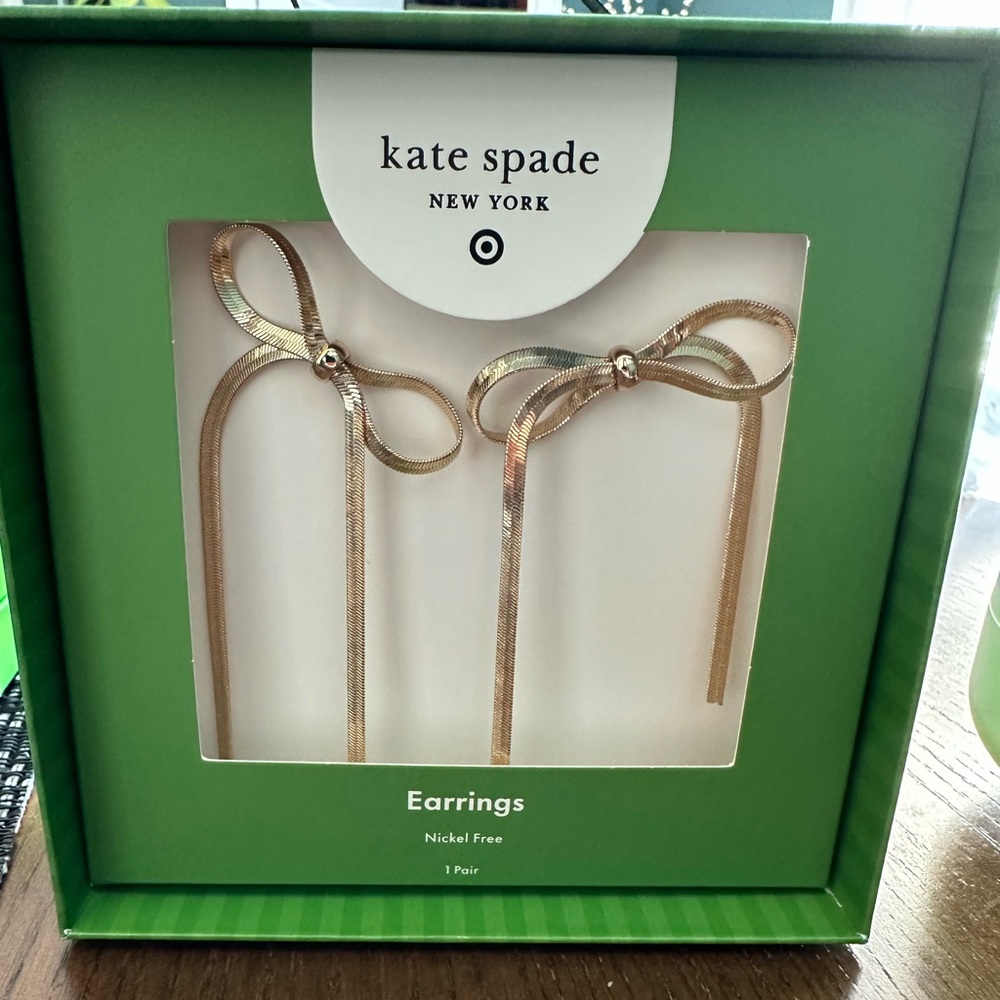 Kate Spade New York x Target Bow Linear Drop Stud Earrings in Gold NWT